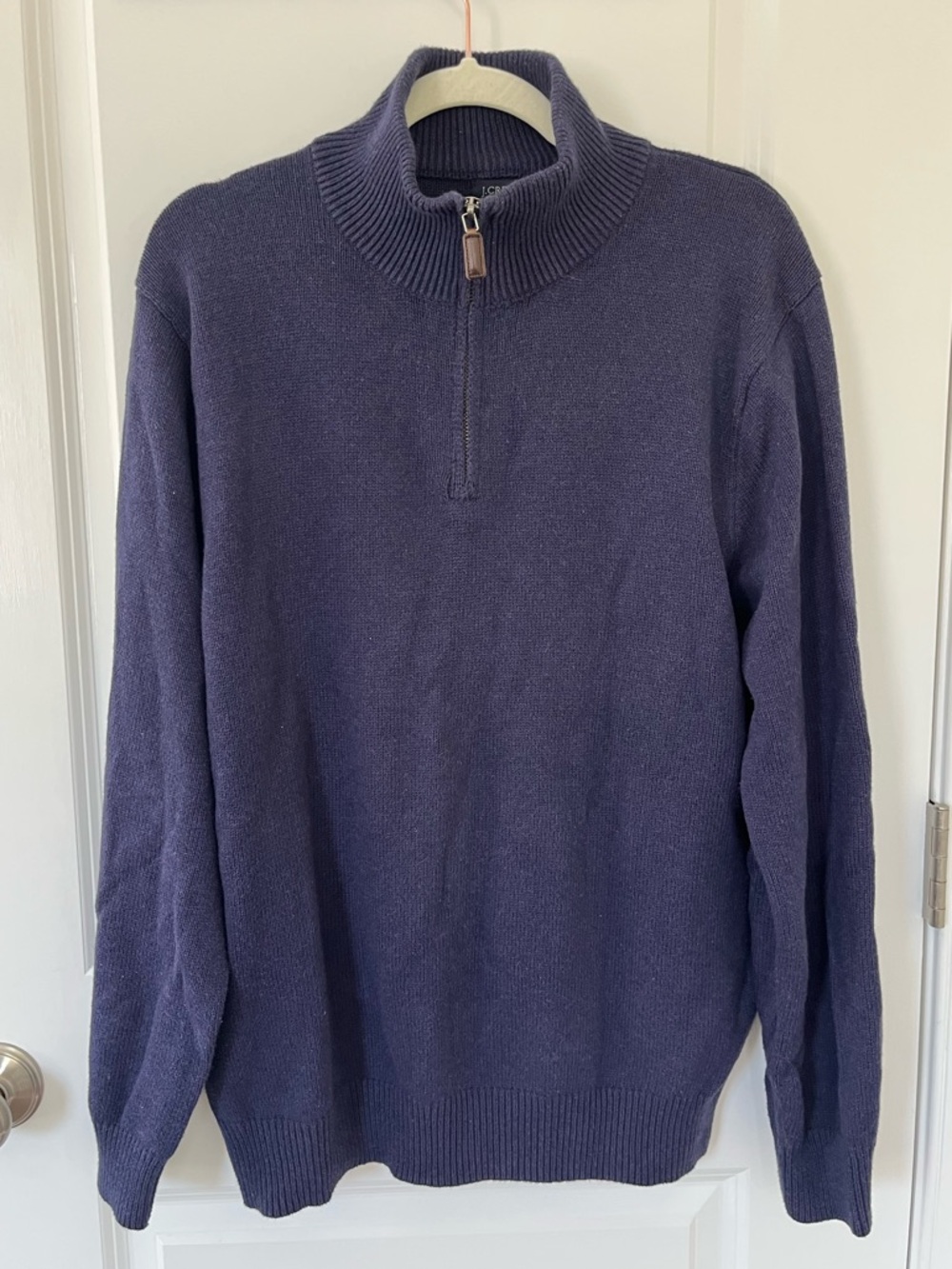 J.Crew Men’s Cotton Cashmere Quarter Zip Sweater Size L Navy Blue Knit Pullover